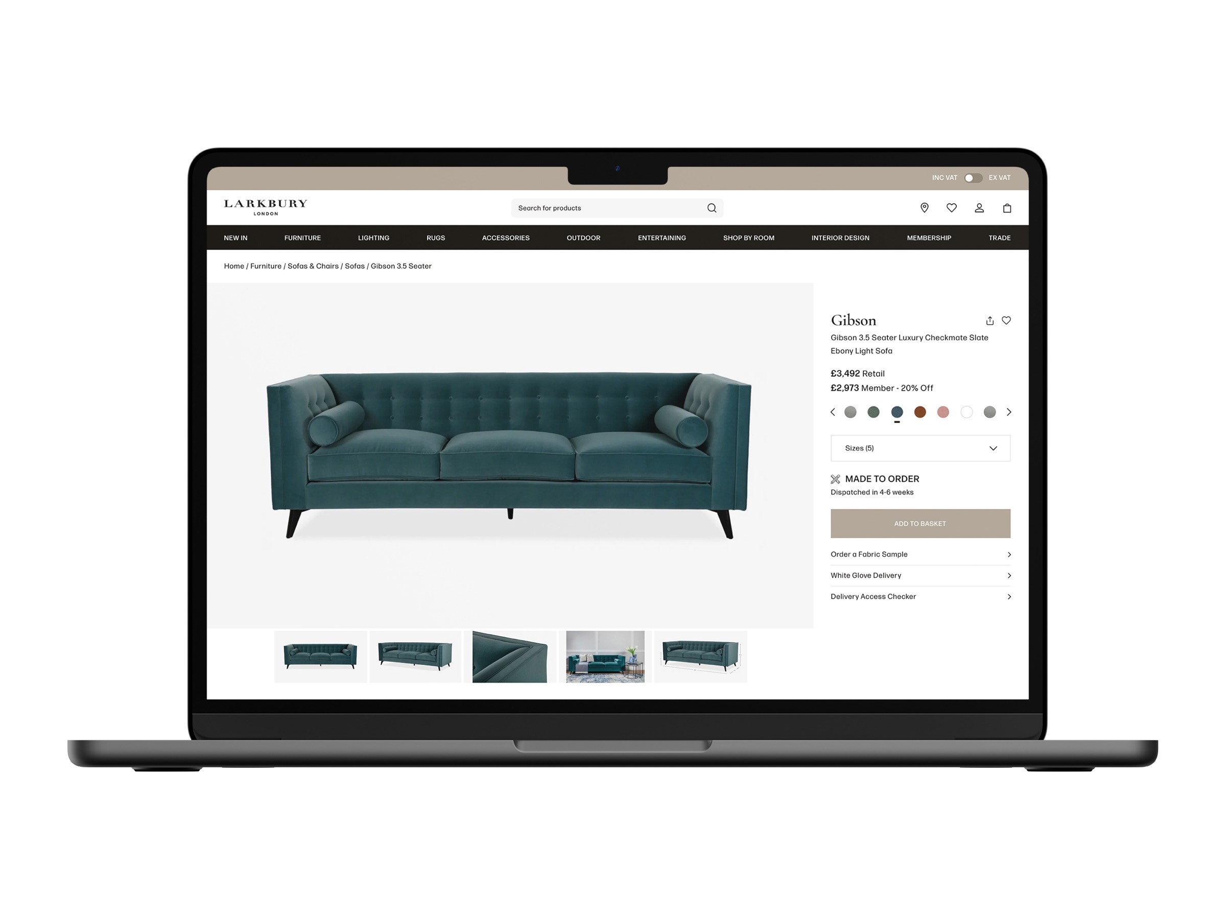 Larkbury ecommerce screens