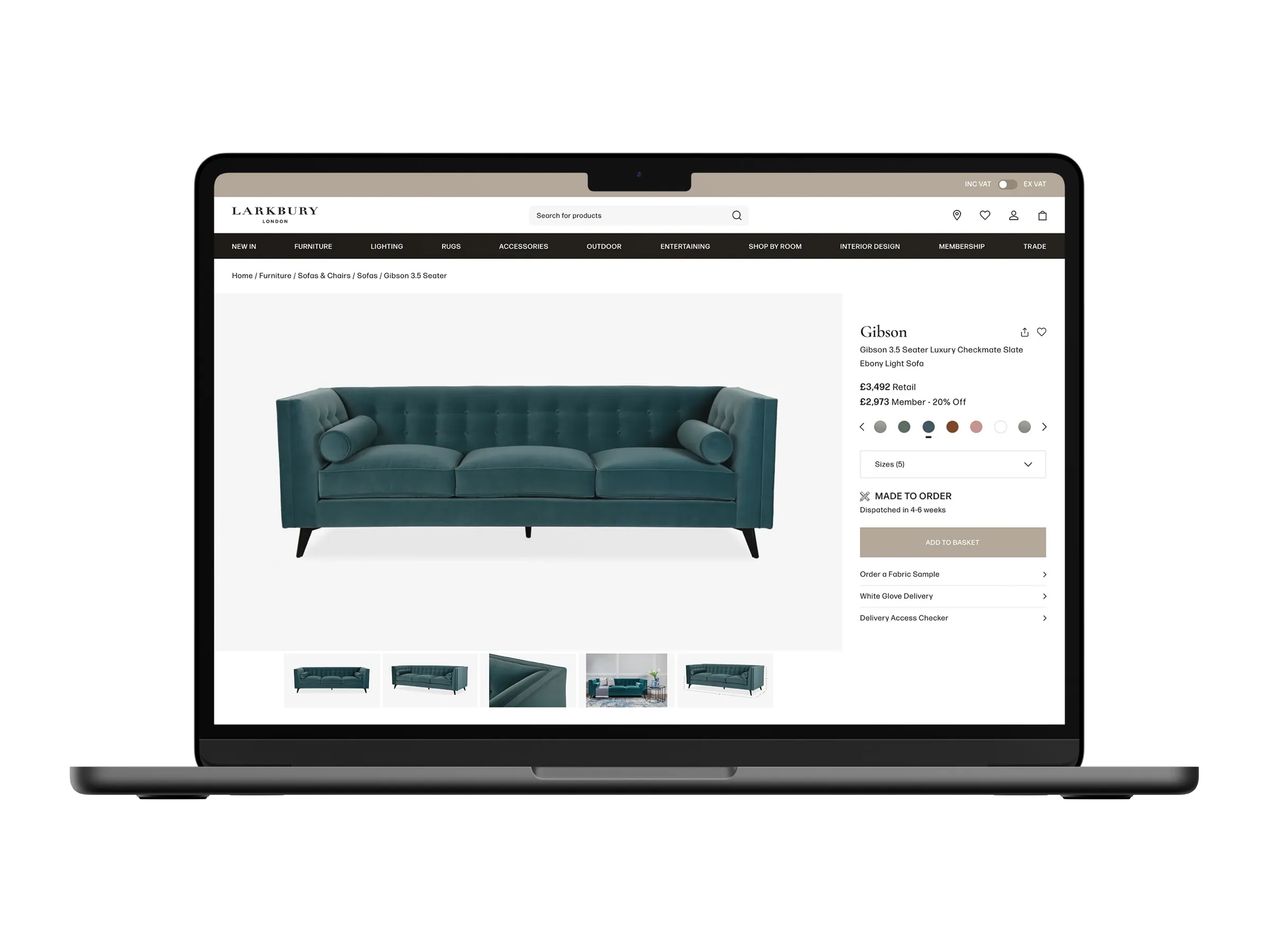 Larkbury ecommerce screens