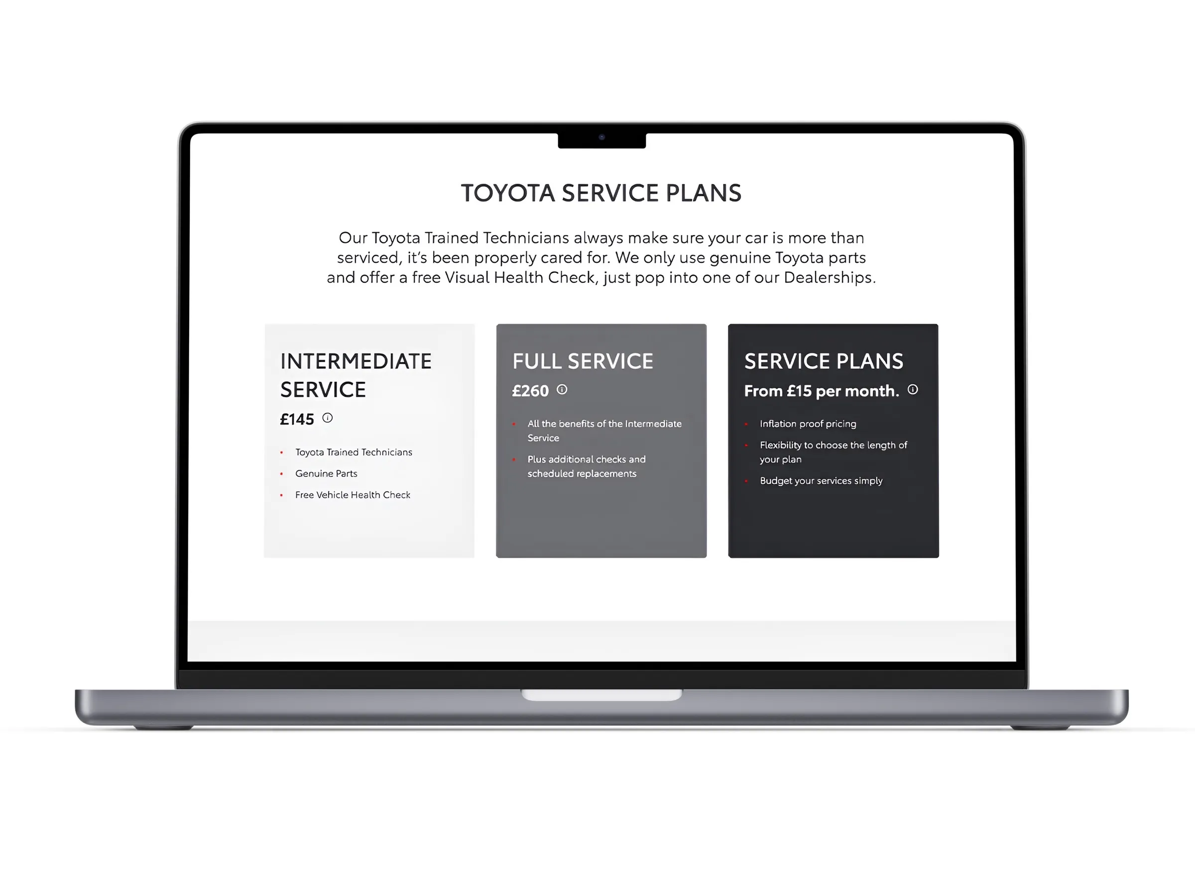Toyota configurator screens